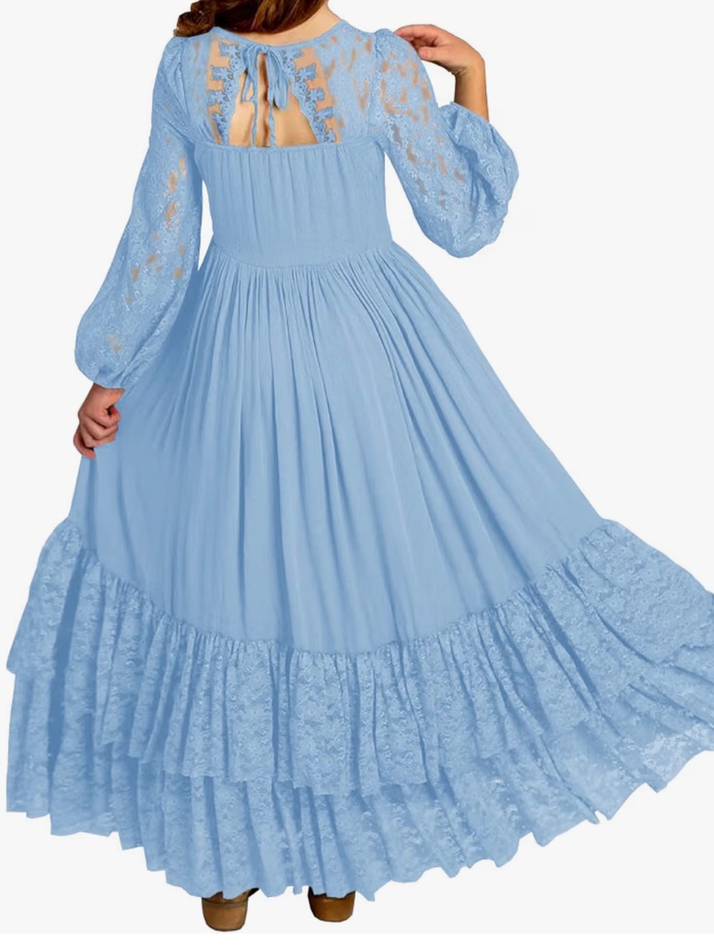 Amazon Light Blue Lace Tiered Maxi Dress for Girls